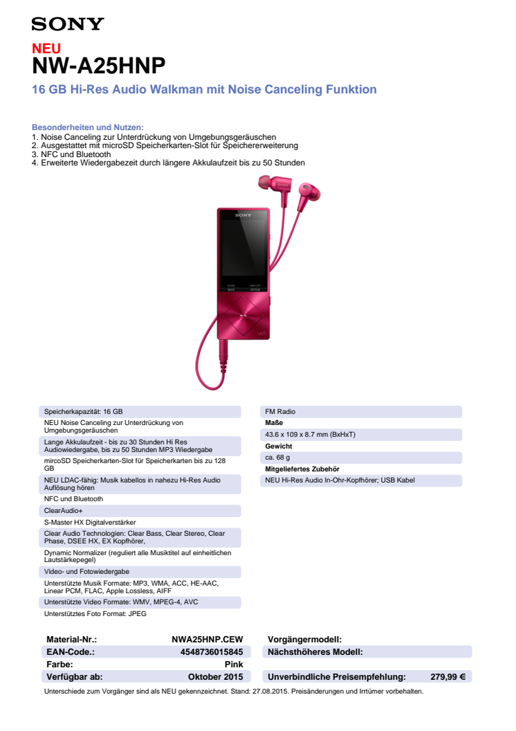 Datenblatt NW-A25HN von Sony_pink
