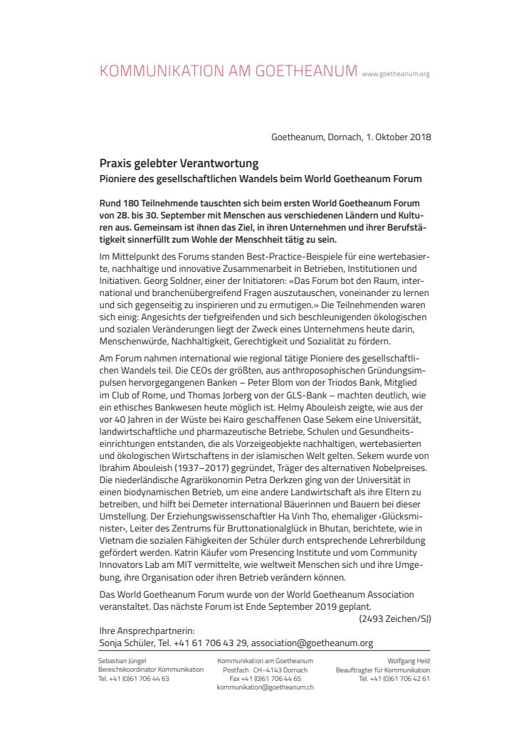 Praxis gelebter Verantwortung. ​Pioniere des gesellschaftlichen Wandels beim World Goetheanum Forum