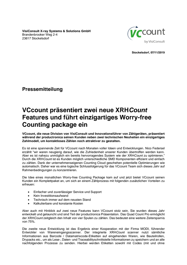 VCcount präsentiert zwei neue XRHCount Features und führt einzigartiges Worry-free Counting package ein 
