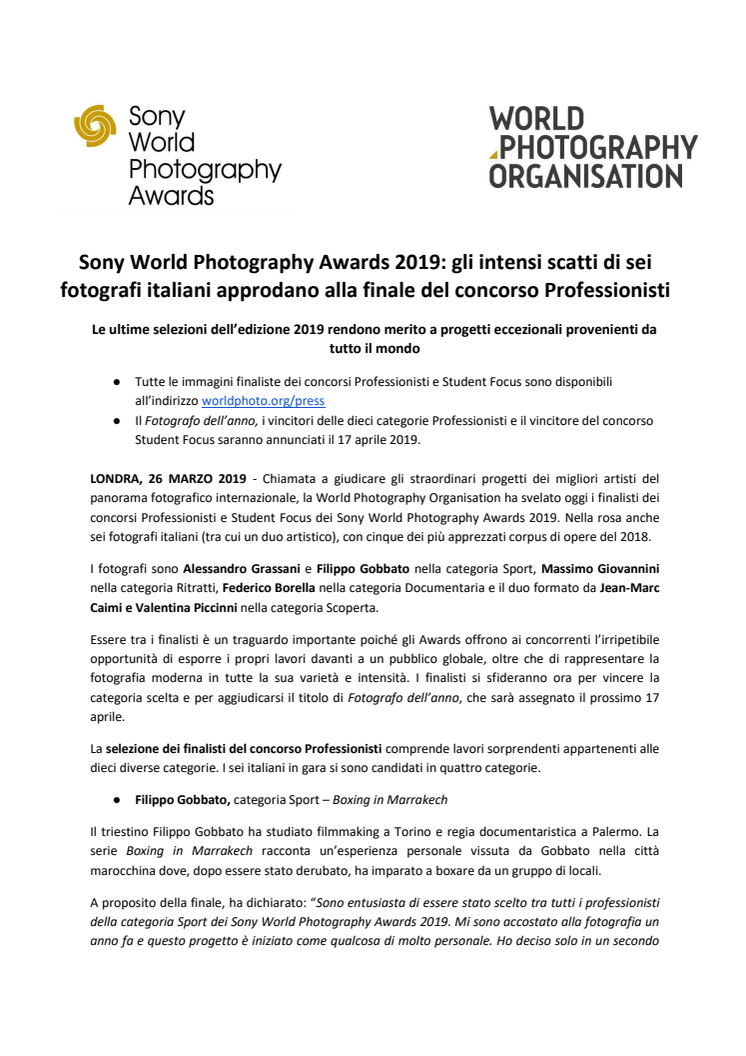 Sony World Photography Awards 2019: gli intensi scatti di sei fotografi italiani approdano alla finale del concorso Professionisti