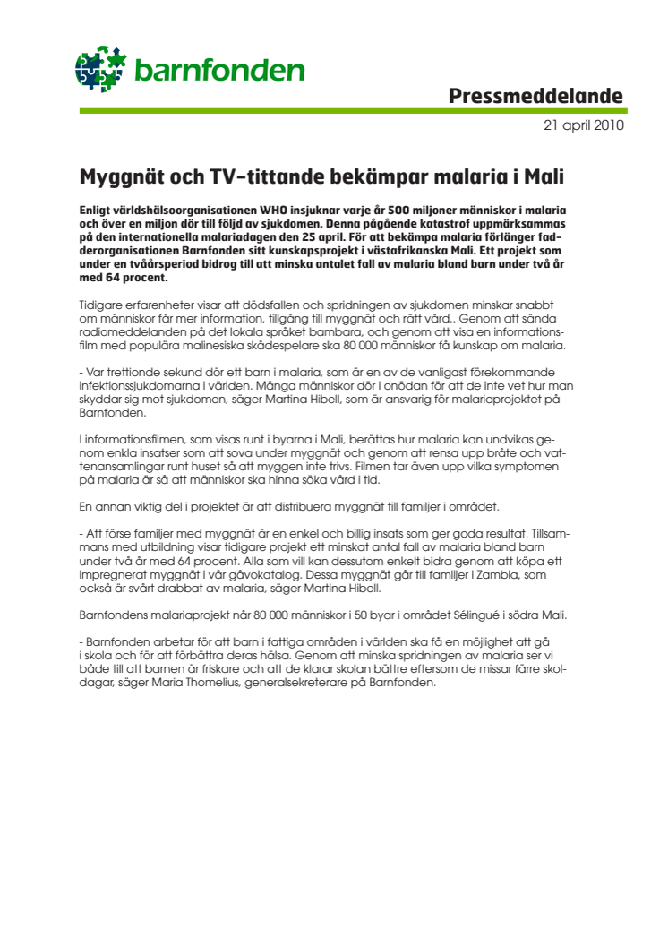 Myggnät och TV-tittande bekämpar malaria i Mali 