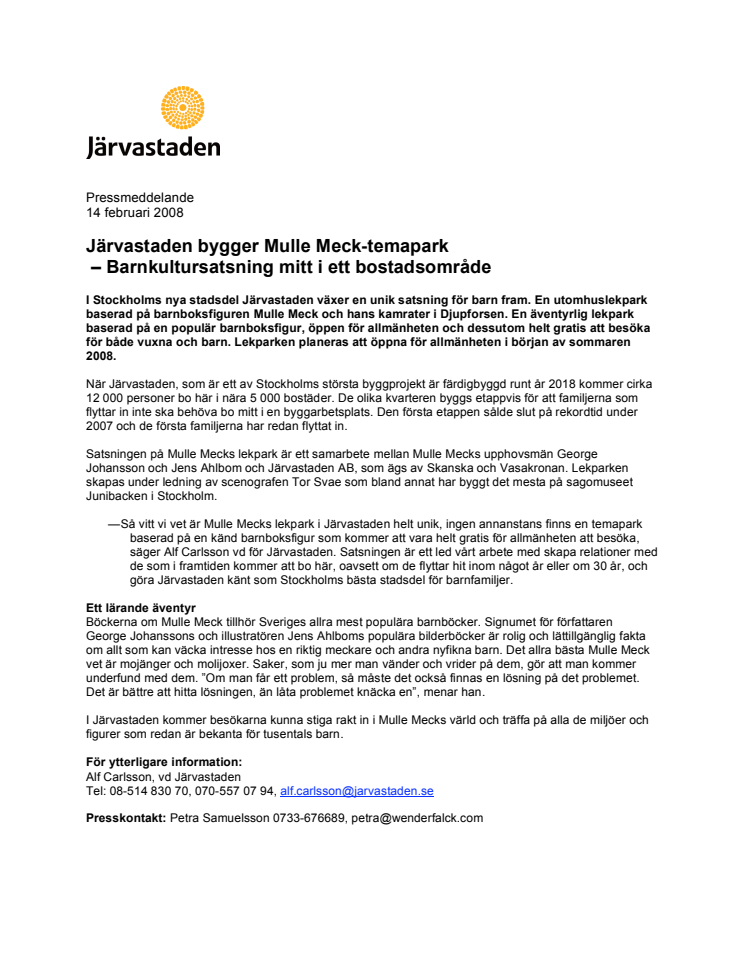 Järvastaden bygger Mulle Meck-temapark – Barnkultursatsning mitt i ett bostadsområde