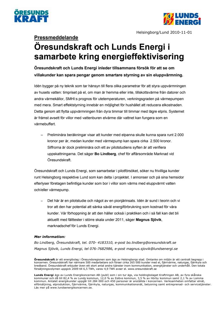 Öresundskraft och Lunds Energi i samarbete kring energieffektivisering