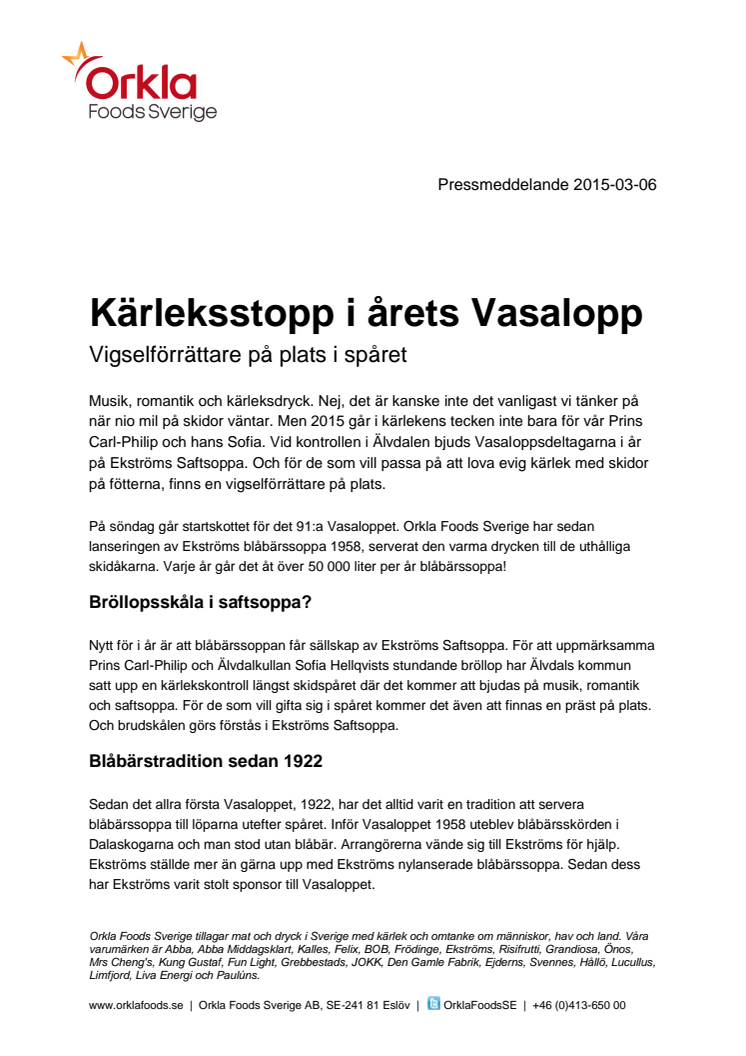 Kärleksstopp i årets Vasalopp - Vigselförrättare på plats i spåret