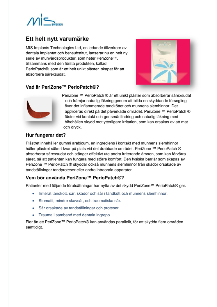 PeriZone ™ PerioPatch ® - svensk