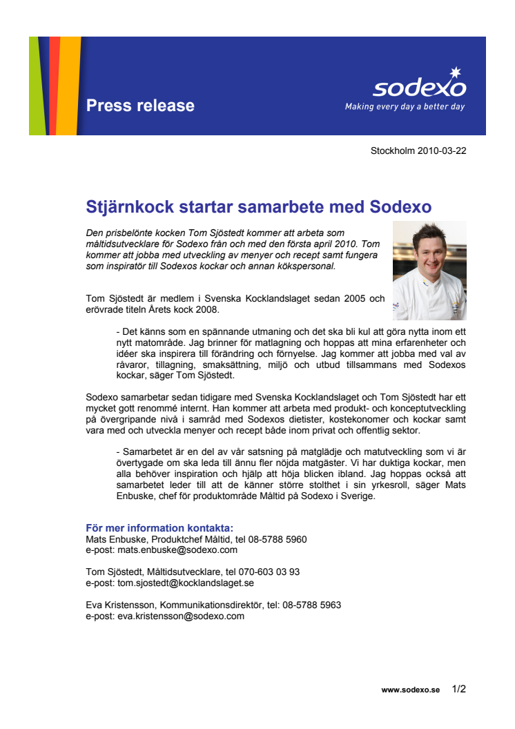 Stjärnkock startar samarbete med Sodexo  