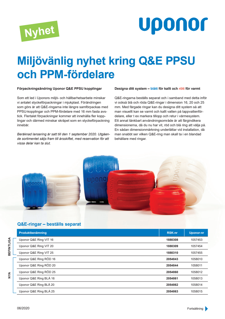 Förpackningsändring och ny färgkodning på Q&E-ringar