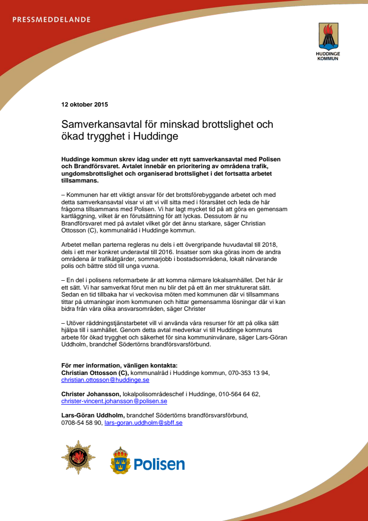 Samverkansavtal för minskad brottslighet och ökad trygghet i Huddinge