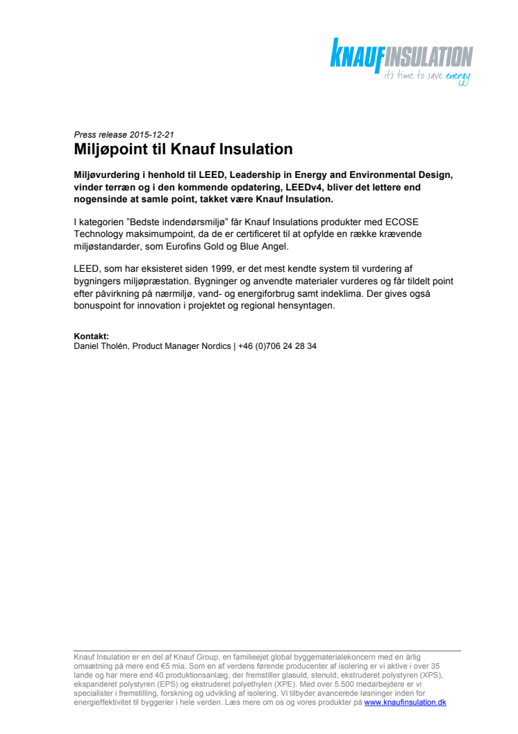 Miljøpoint til Knauf Insulation