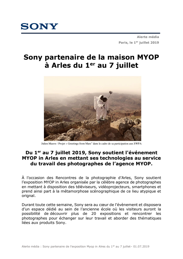 Sony partenaire de la maison MYOP à Arles du 1er au 7 juillet