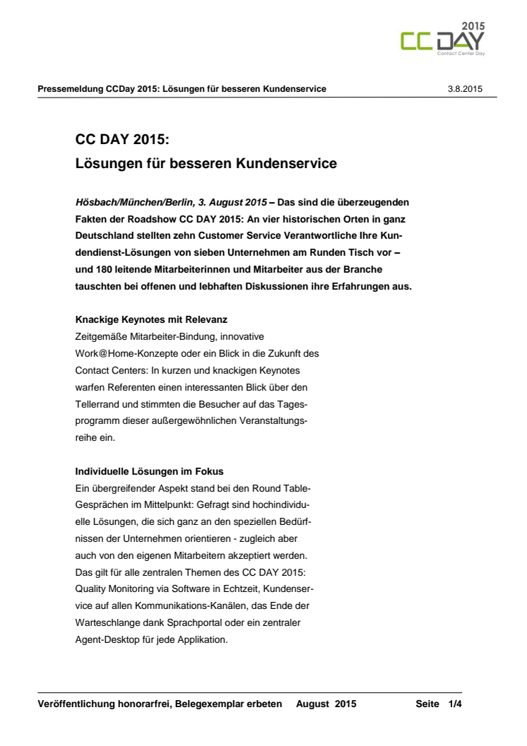 CC DAY 2015: Lösungen für besseren Kundenservice