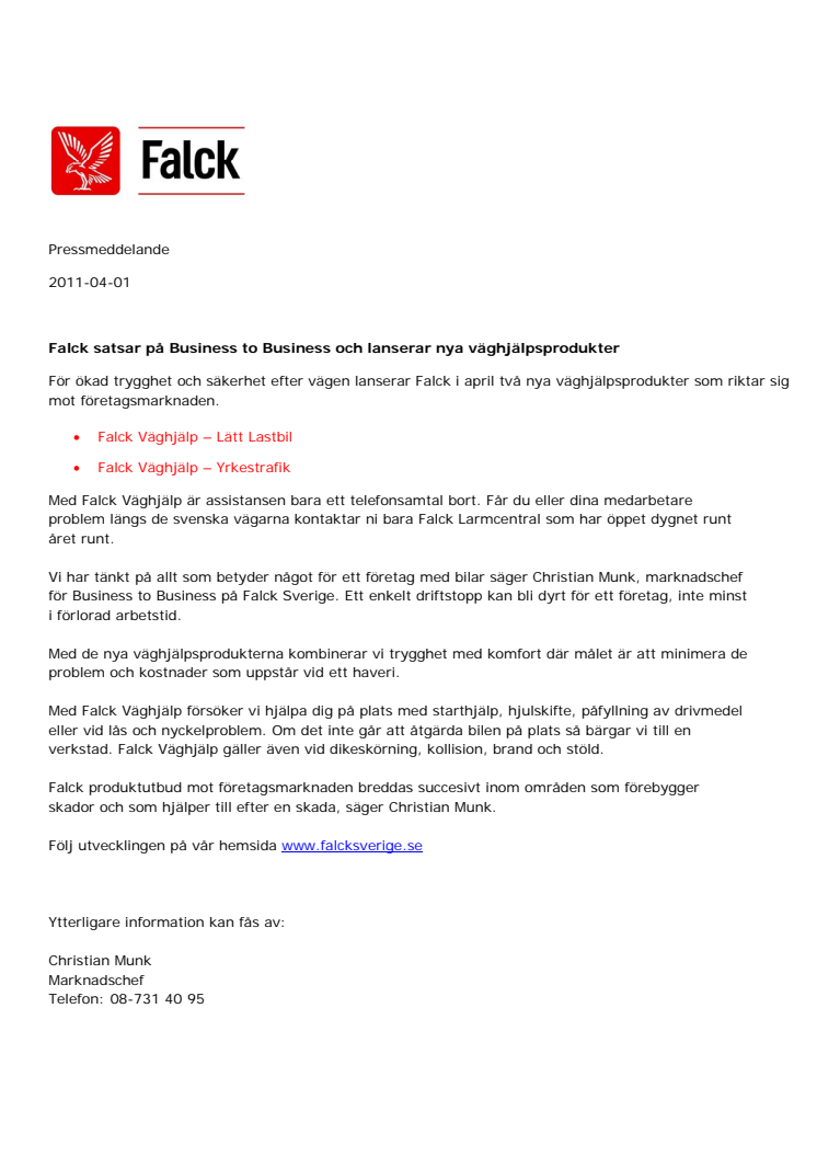 Falck satsar på Business to Business och lanserar nya väghjälpsprodukter