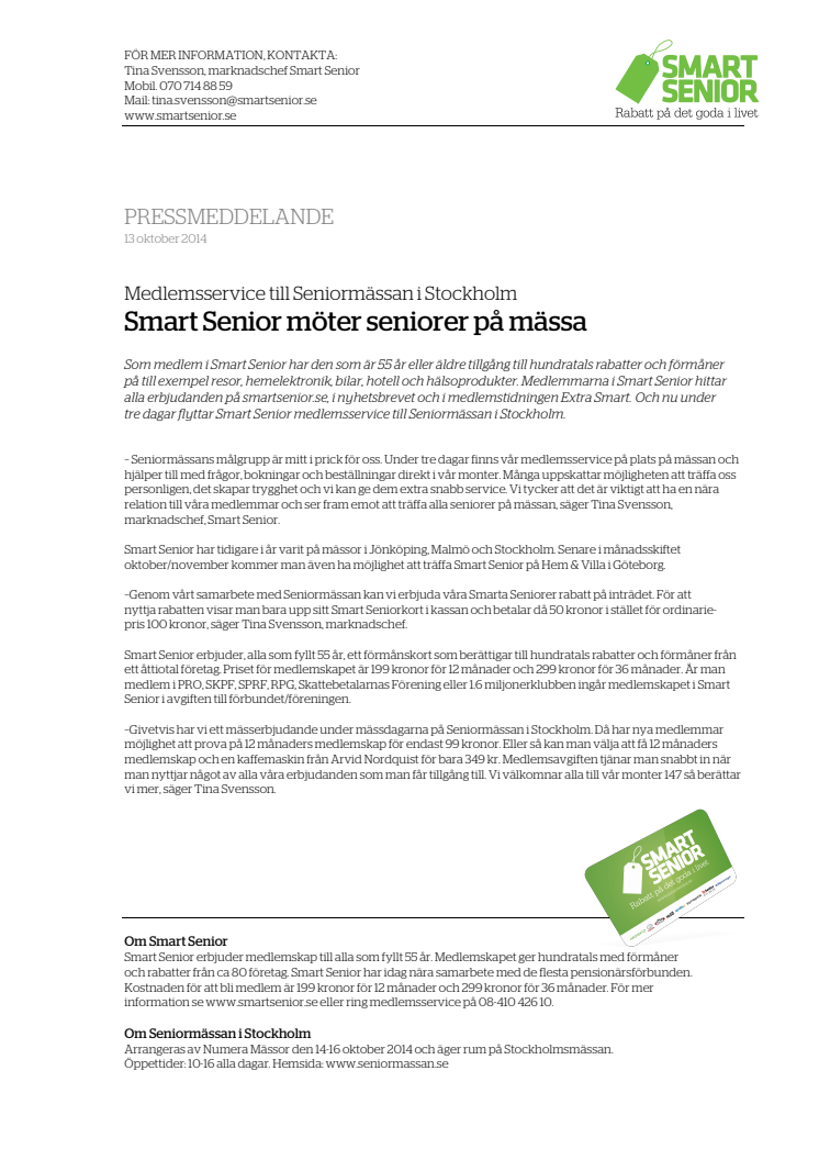 Smart Senior medlemsservice möter seniorer på Seniormässan i Stockholm