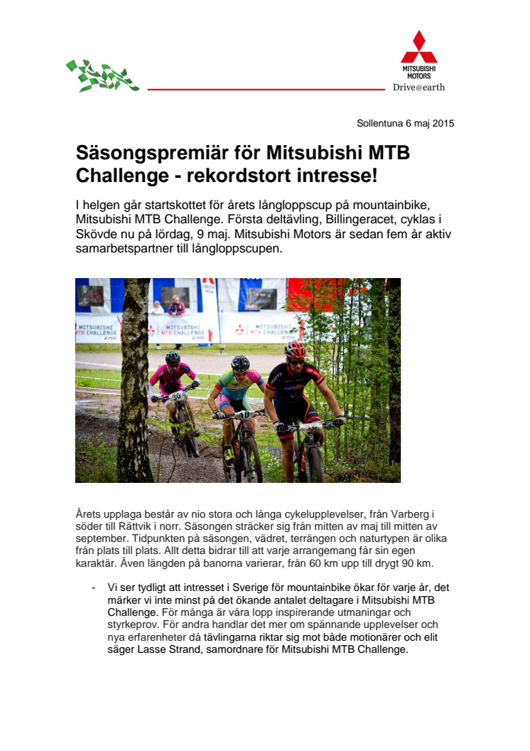 Säsongspremiär för Mitsubishi MTB Challenge - rekordstort intresse!