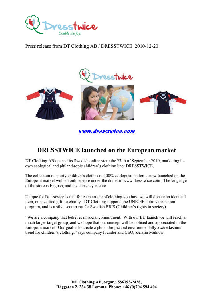 DRESSTWICE launched on the European market