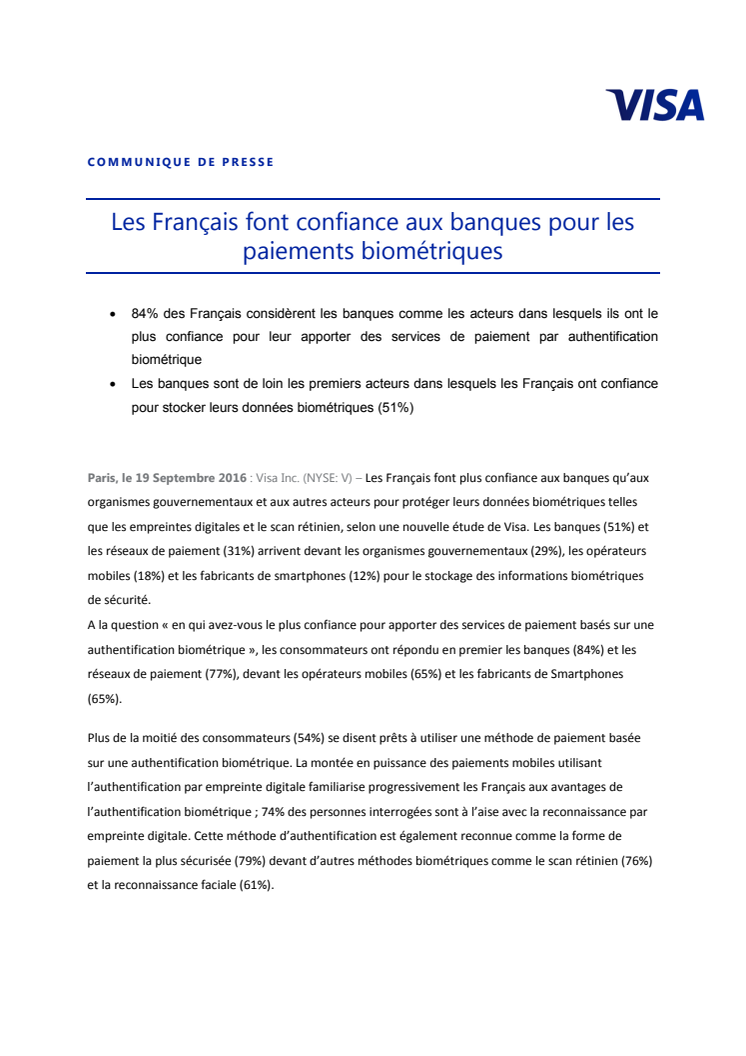 Les Français font confiance aux banques pour les paiements biométriques