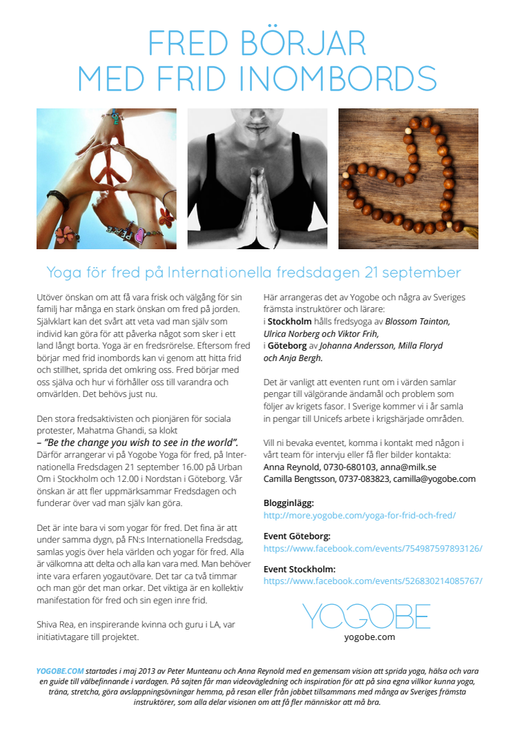 Yoga för fred på Internationella Fredsdagen 