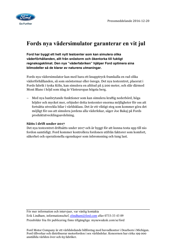 Fords nya vädersimulator garanterar en vit jul