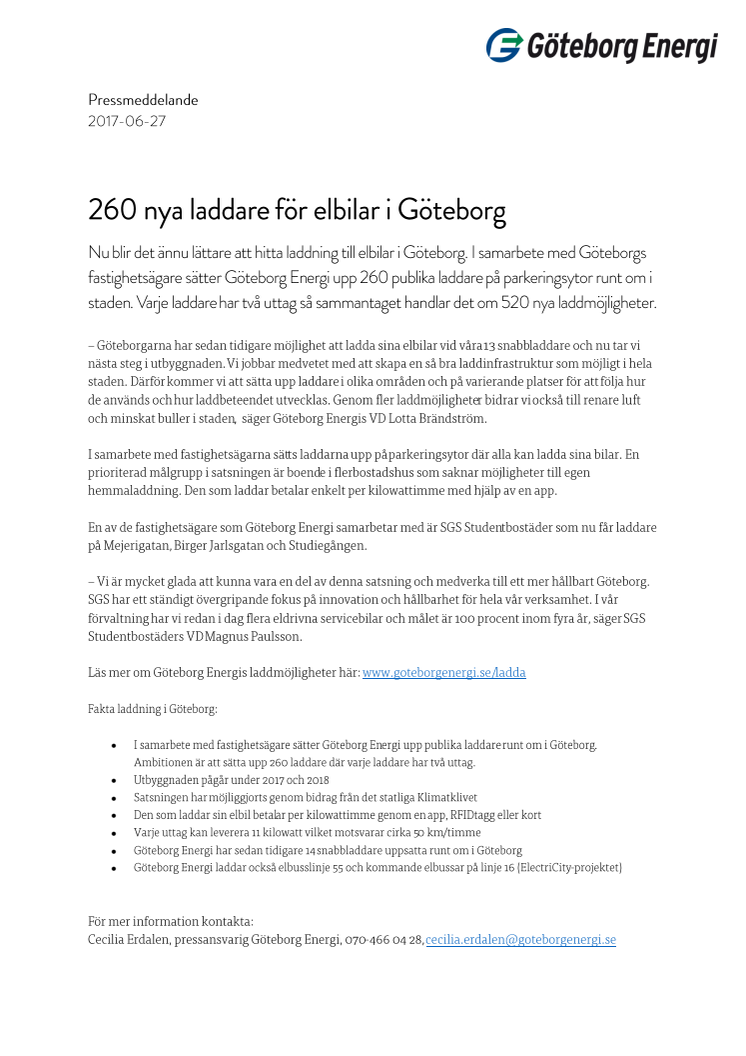 260 nya laddare för elbilar i Göteborg