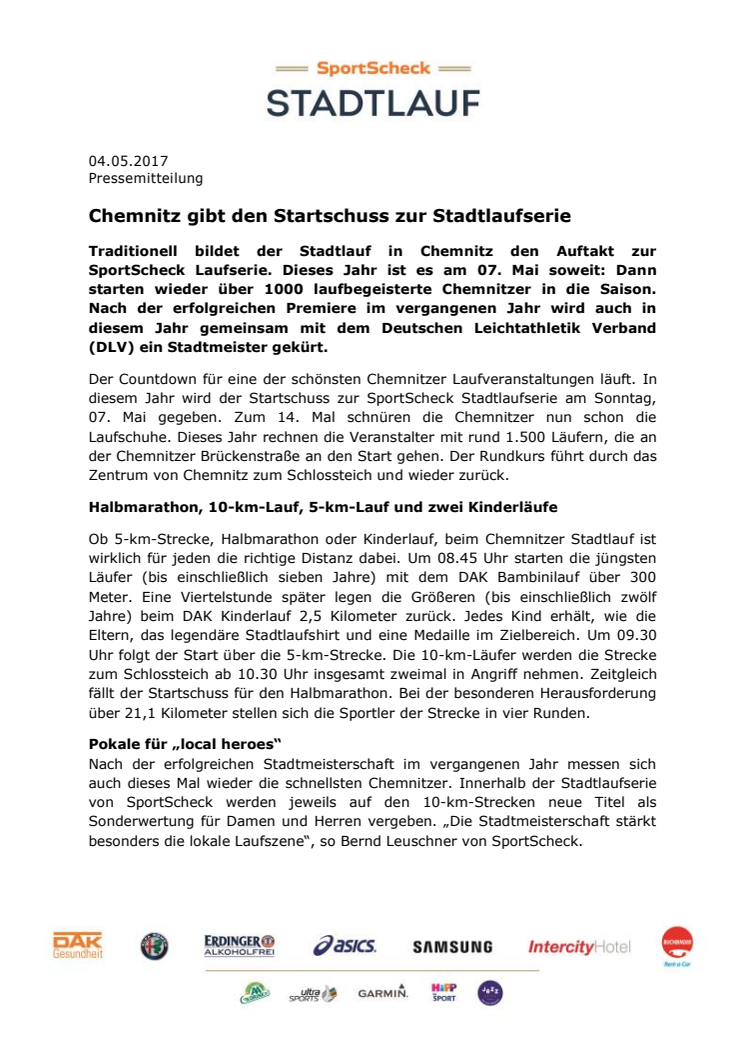 Chemnitz gibt den Startschuss zur Stadtlaufserie