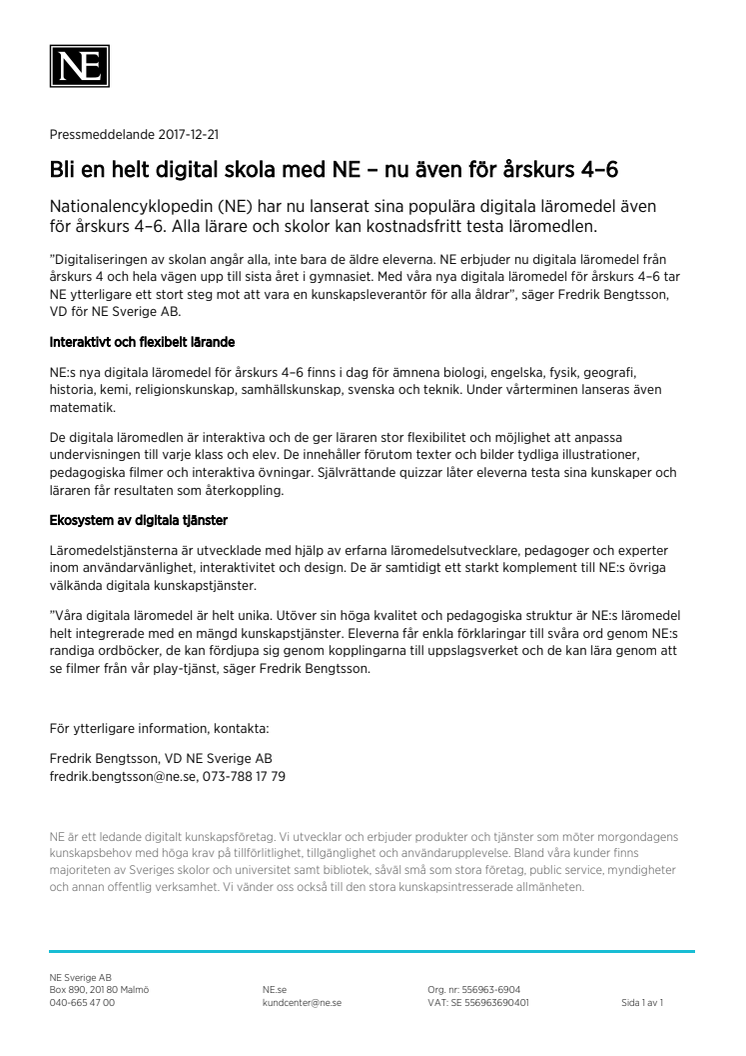 Bli en helt digital skola med NE – nu även årskurs 4–6