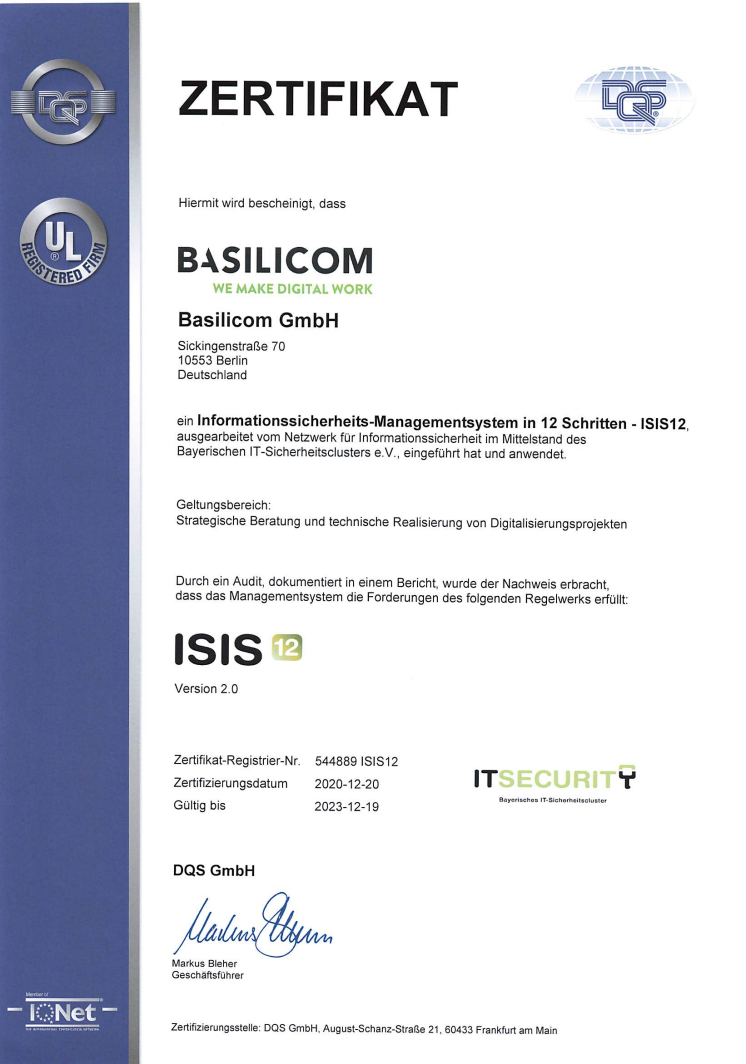 Basilicom ISIS12 Zertifikat