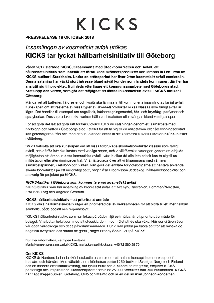 KICKS tar lyckat hållbarhetsinitiativ till Göteborg 