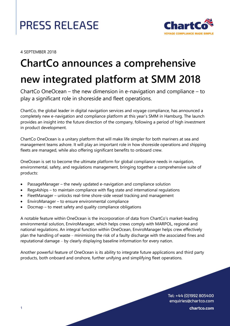 ChartCo announces a comprehensive new integrated platform at SMM 2018