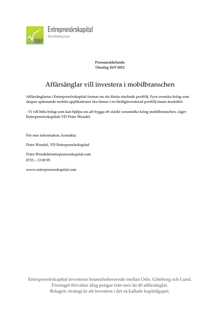 Affärsänglar vill investera i mobilbranschen