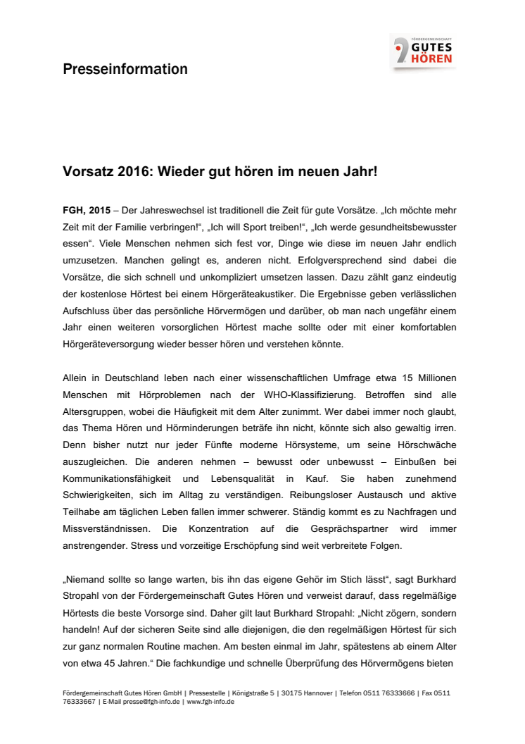 ​Vorsatz 2016: Wieder gut hören im neuen Jahr!