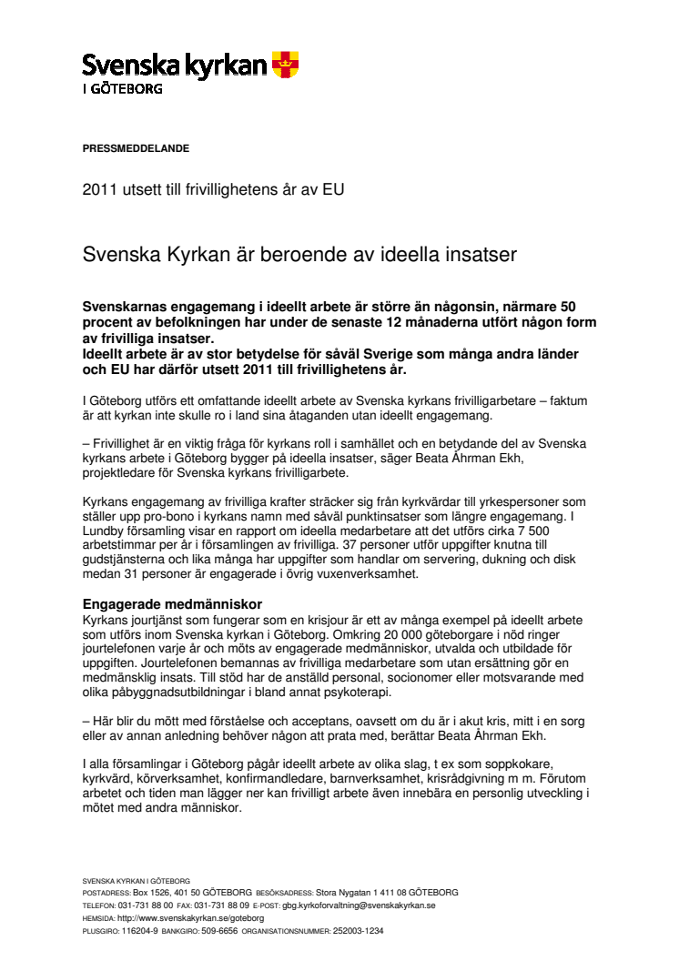 Svenska Kyrkan är beroende av ideella insatser