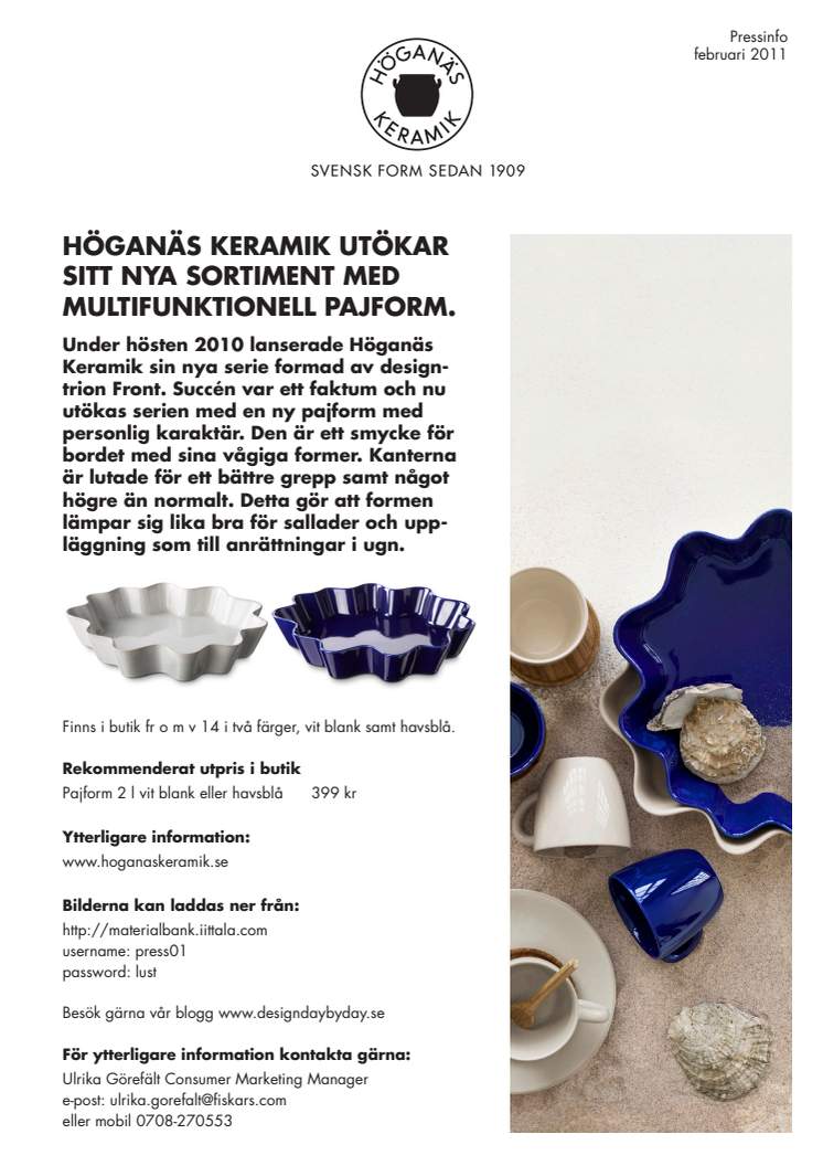 Höganäs Keramik utökar sitt nya sortiment med multifunktionell pajform.