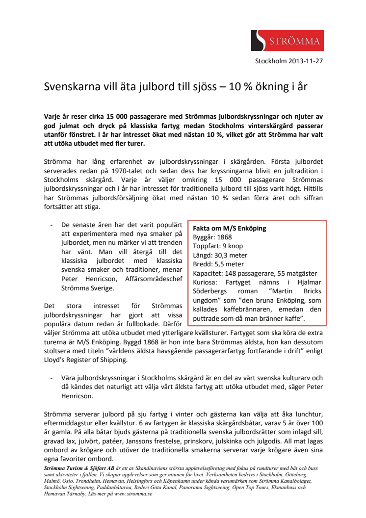 Svenskarna vill äta julbord till sjöss – 10 % ökning i år