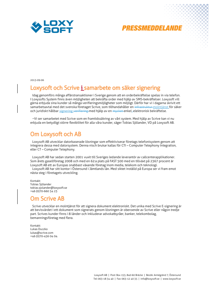 Loxysoft och Scrive i samarbete om säker signering