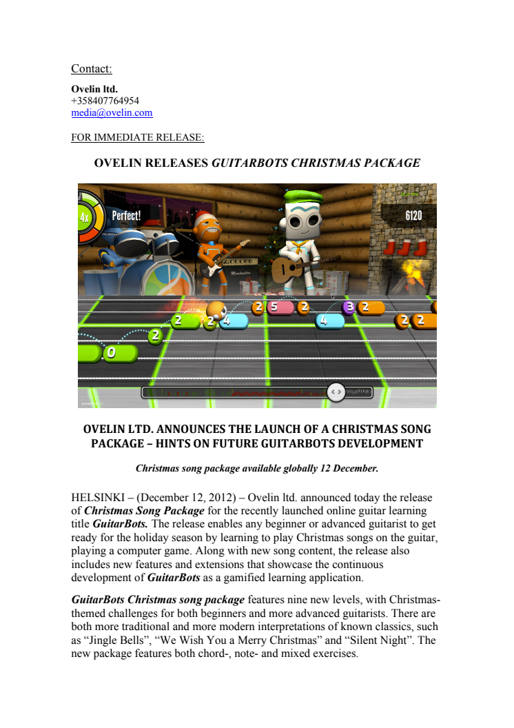 Ovelin releases GuitarBots Christmas Song Package