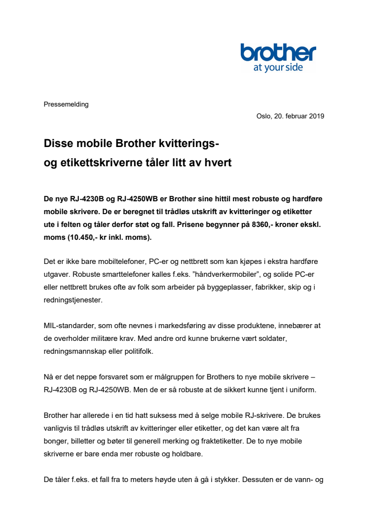 Robuste mobile kvitterings- og etikettskrivere fra Brother