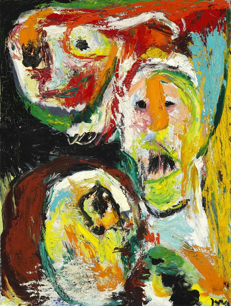 Asger Jorn: “Imbécilité sousdéveloppée”, 1961. Signeret Jorn. Olie på lærred. 80×59 cm. Hammerslag:  1.000.000 kr.