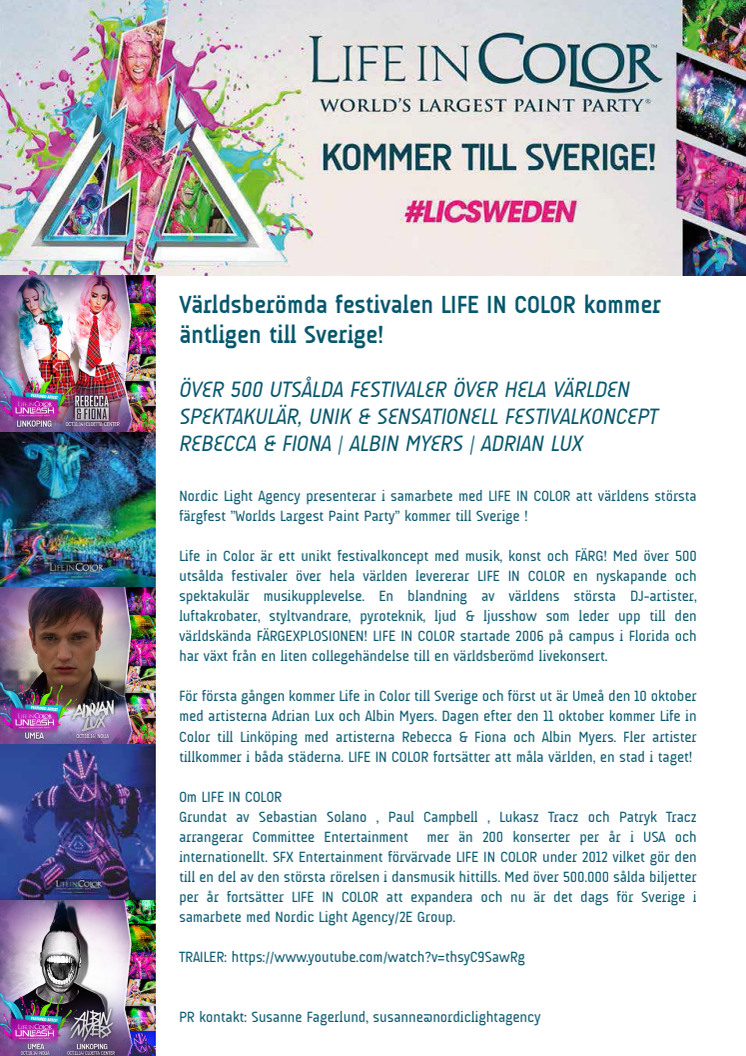 Succéfestivalen LIFE IN COLOR kommer äntligen till Sverige! 