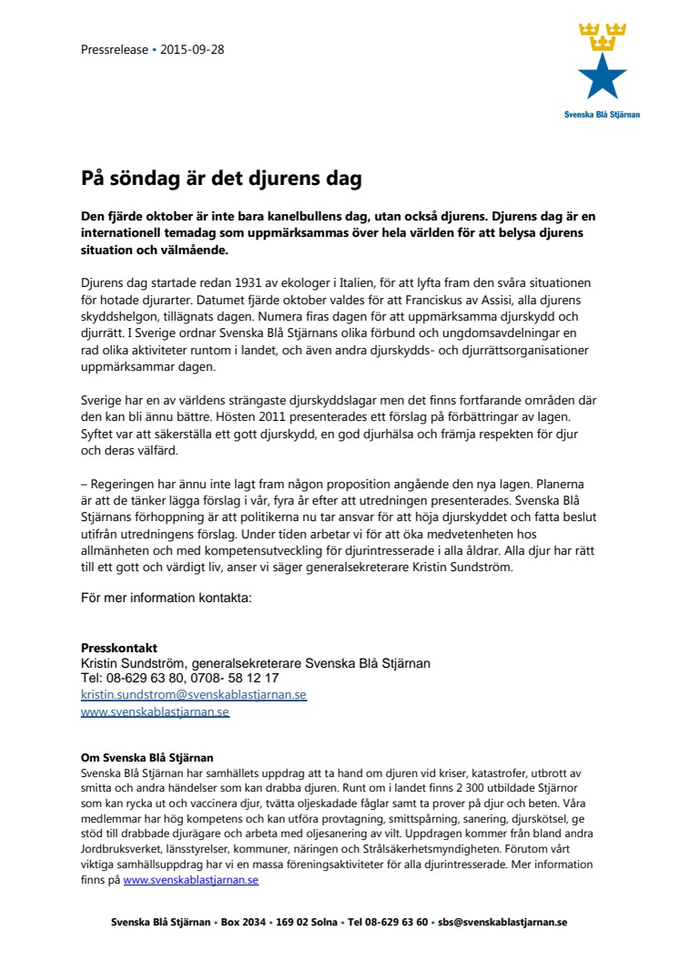 Djurens dag 4 oktober