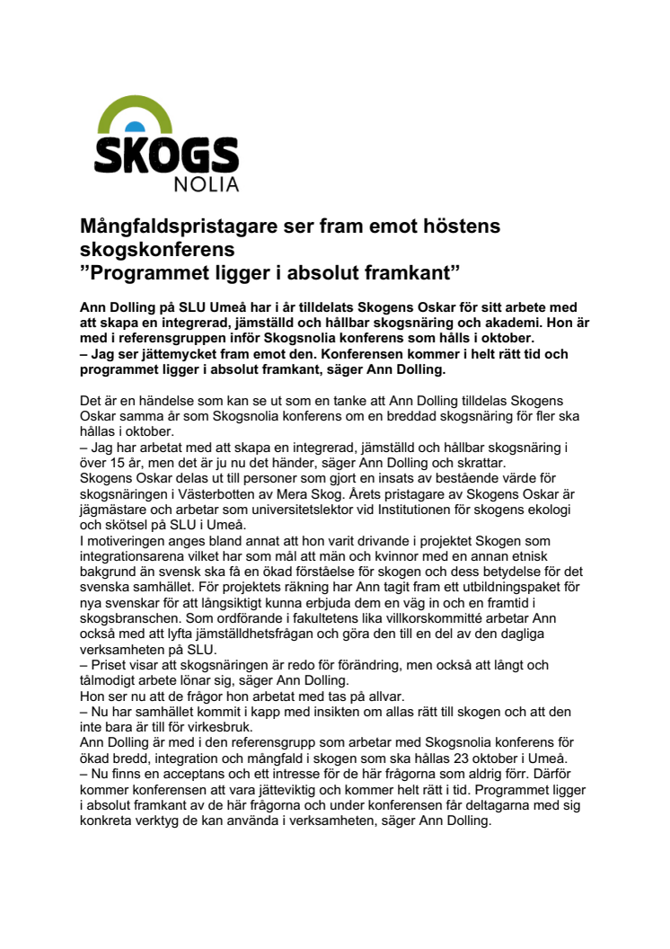 Mångfaldspristagare ser fram emot höstens skogskonferens ”Programmet ligger i absolut framkant”