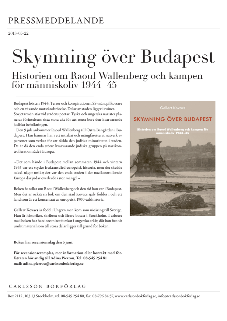 Ny bok om Raoul Wallenbergs tid i Budapest