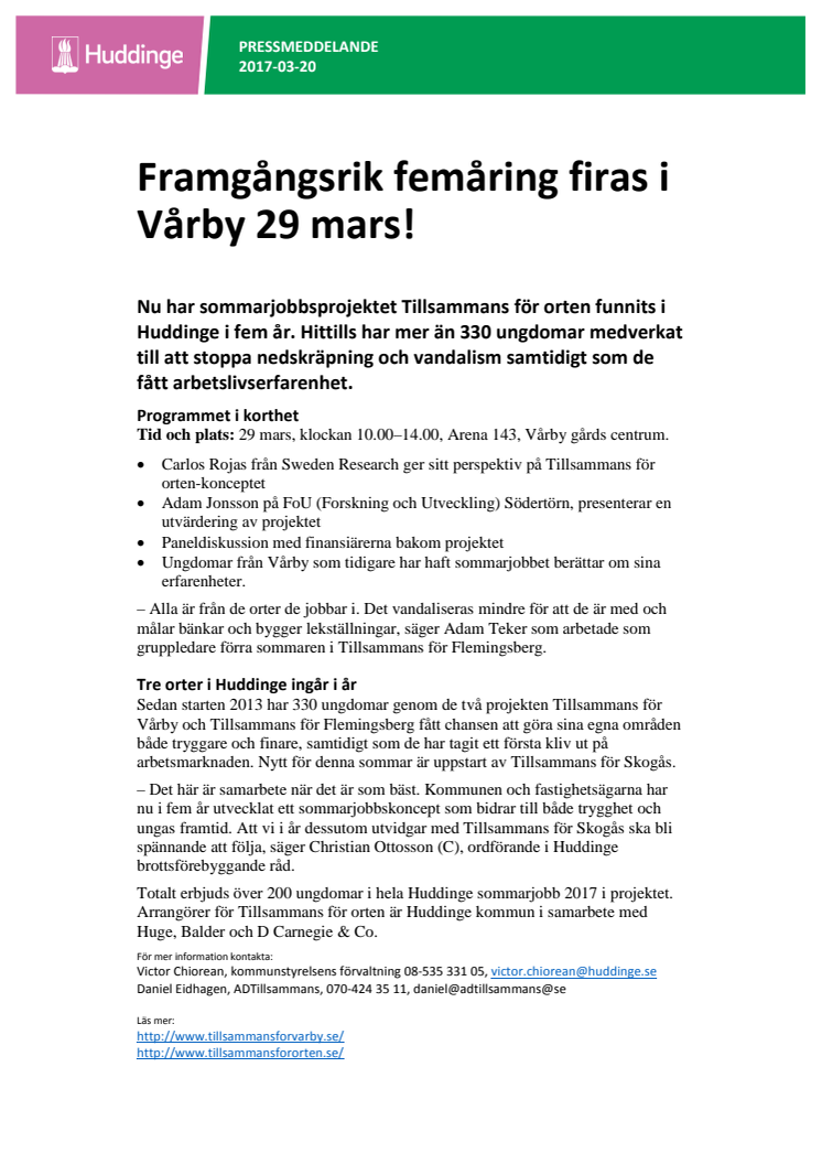 Framgångsrik femåring firas i Vårby 29 mars!
