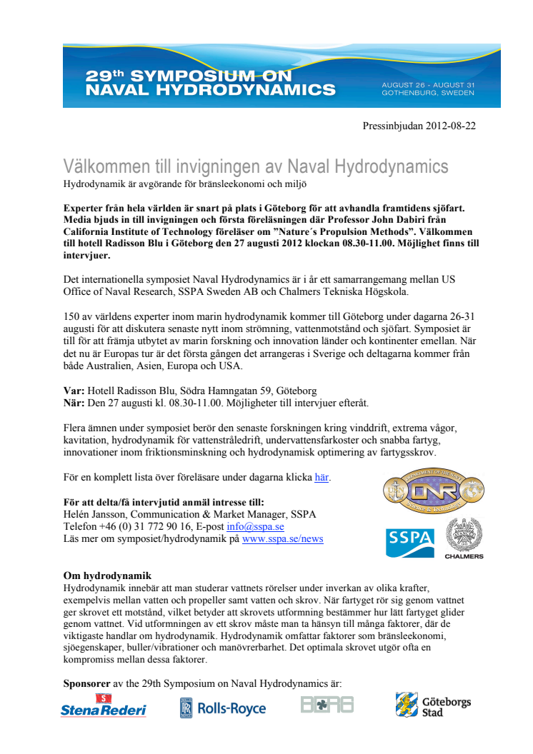 Pressinbjudan - Välkommen till invigningen av Naval Hydrodynamics. Hydrodynamik är avgörande för bränsleekonomi och miljö. 