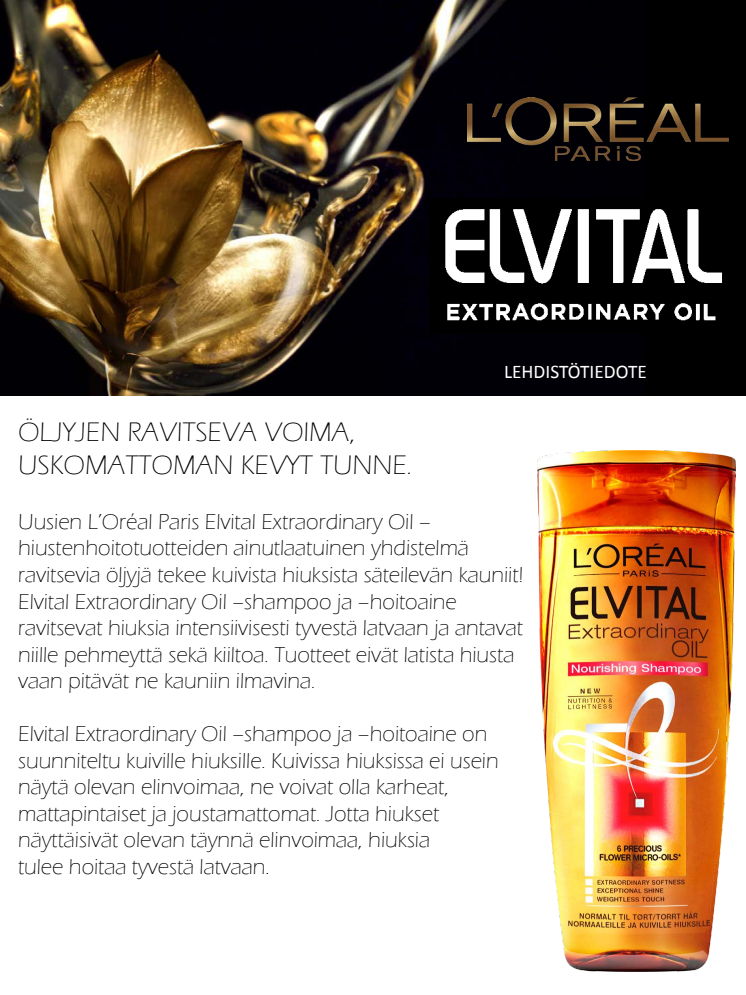 L'Oréal Paris Elvital Extraordinary Oil -sampoo ja hoitoaine