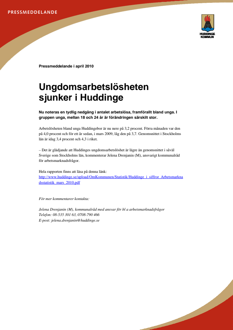 Ungdomsarbetslösheten sjunker i Huddinge 