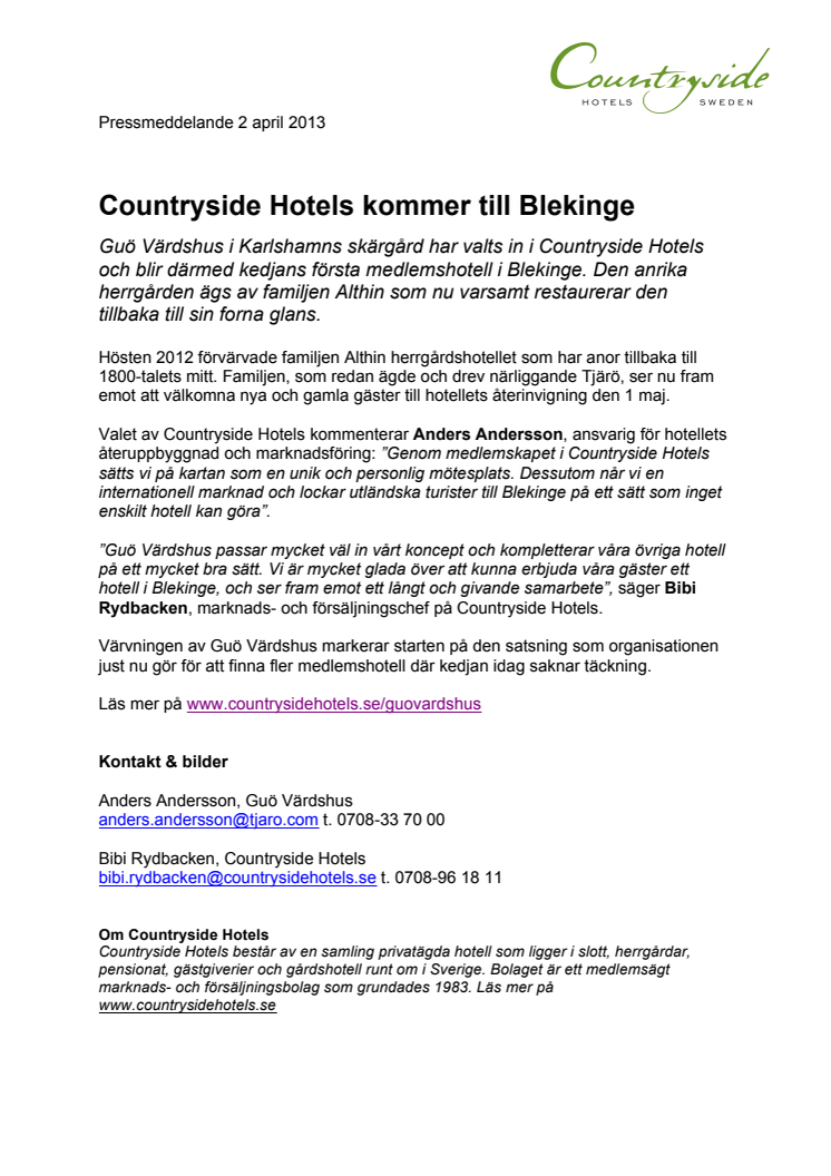 Nytt medlemshotell till Countryside Hotels