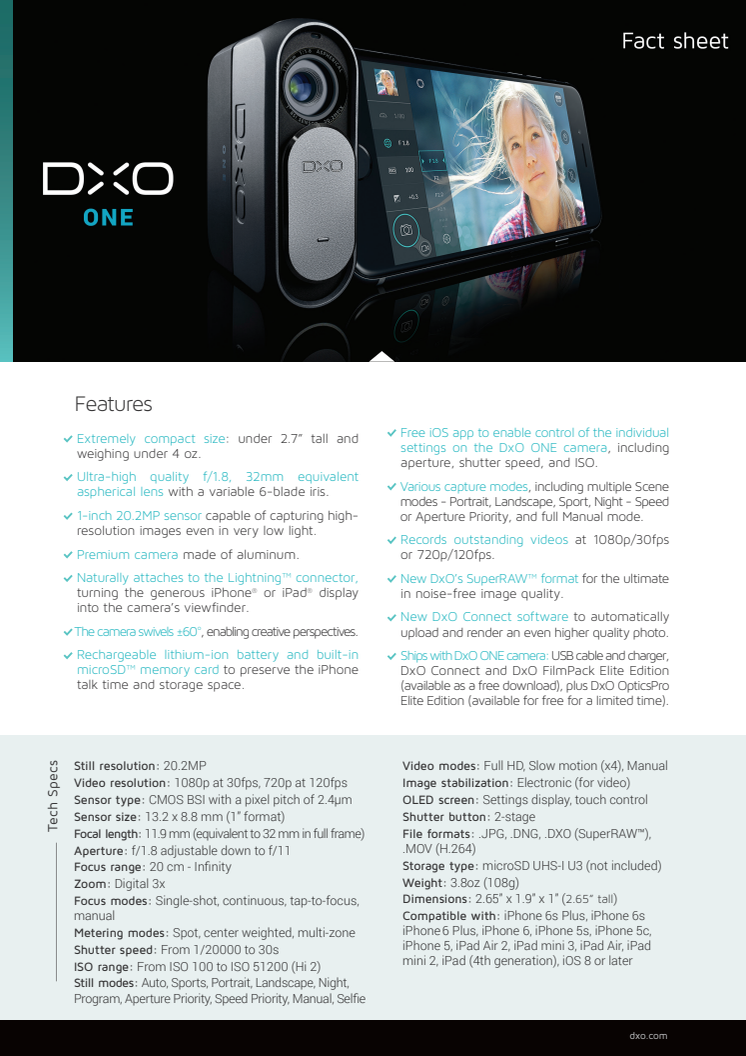  DxO ONE - Fact Sheet