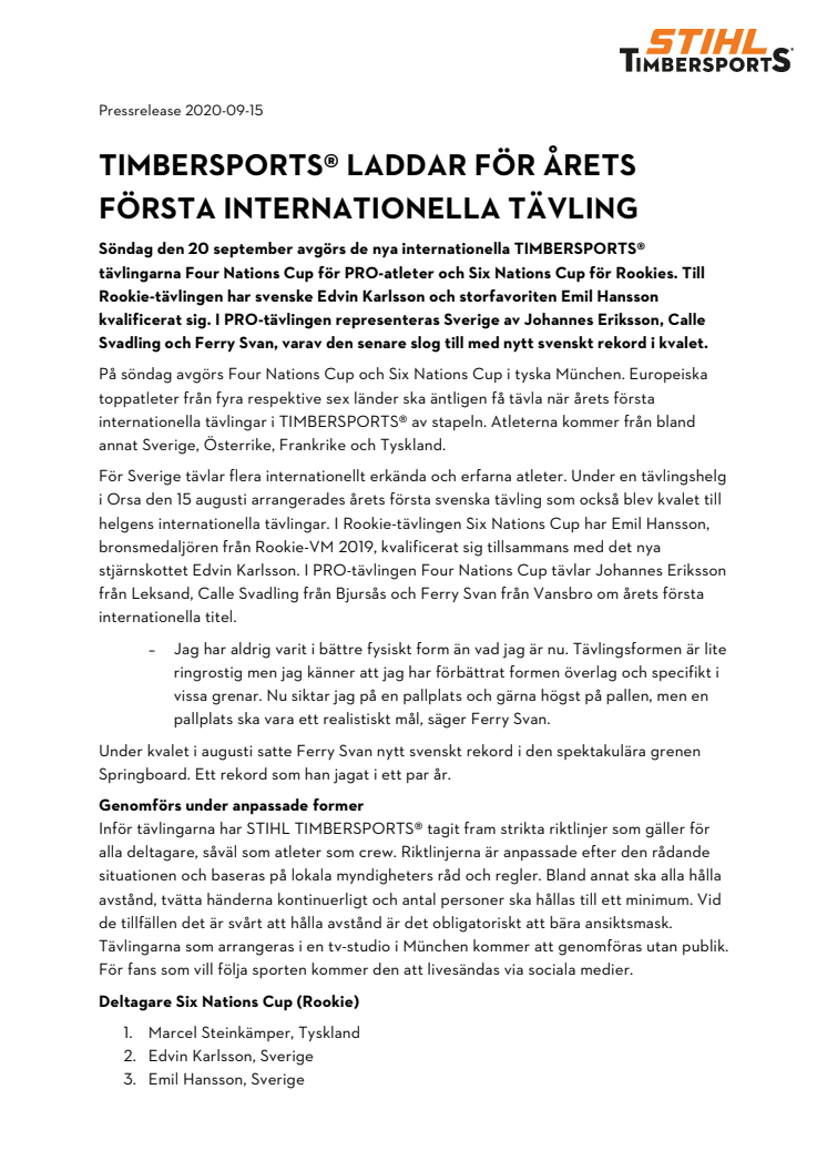 TIMBERSPORTS® laddar för årets första internationella tävling