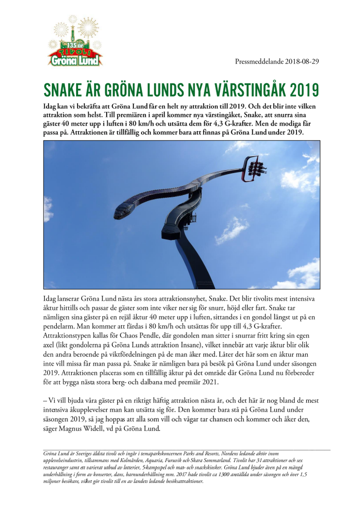 Snake är Gröna Lunds nya värstingåk 2019