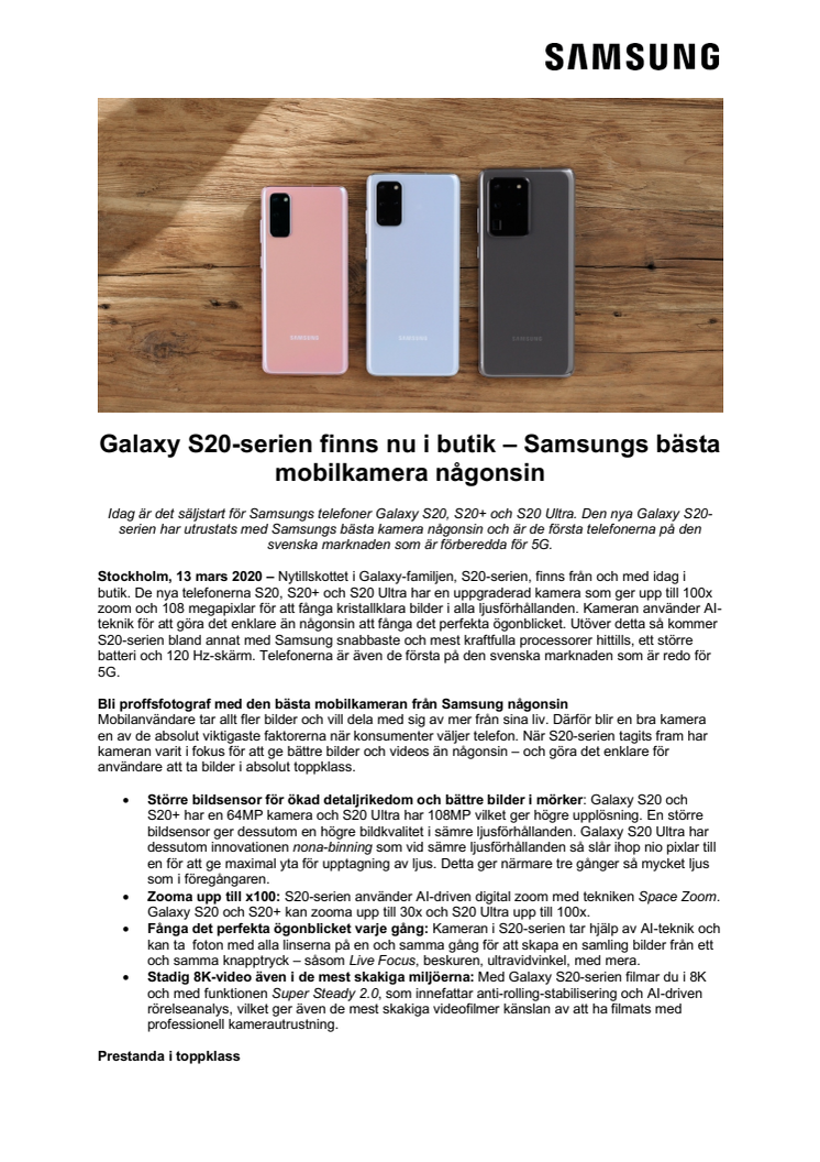 Galaxy S20-serien finns nu i butik – Samsungs bästa mobilkamera någonsin